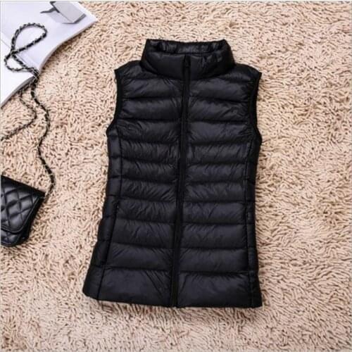 Women Casual White Duck Down Vest Womens Ultra Light Duck Down Vest Autumn Winter Warm Stand Collar Sleeveless Coat M-3XL