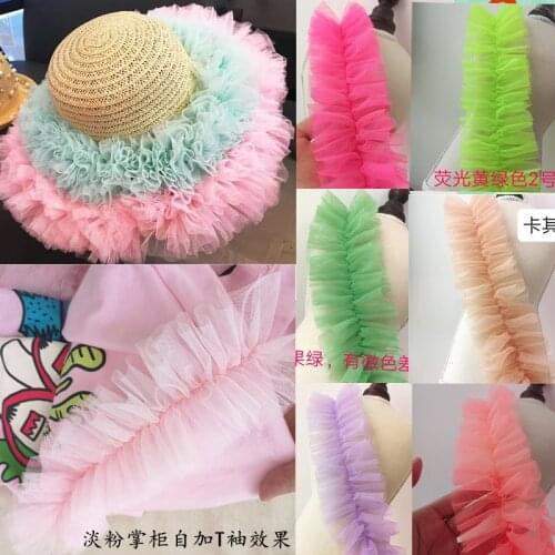 1Meter 8CM Wide 3D Pleated Mesh Lace Fabric Neon Ruffle Trim Embroidered Collar Ribbon Sewing Clothing Skirt Splicing Material