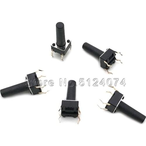 100pcs/lot 6*6*14 Touch button switch 6*6*14MM Black Push button switch Key switch 4pin vertical DIP 4P