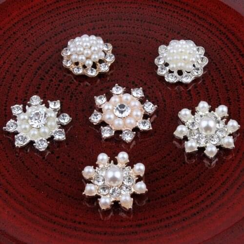 120PCS Handmade Vintage Metal Decorative Buttons Crystal Pearl Flower Center Alloy Flatback Rhinestone Buttons Craft Supplies