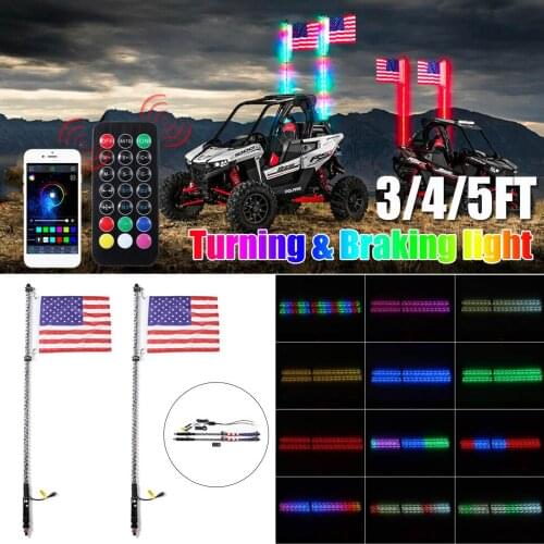 3/4/5FT RGB Waterproof Bendable Wireless Remote Control Super Bright LED Flagpole Lamp Light Max 133W DC12V+America Flag