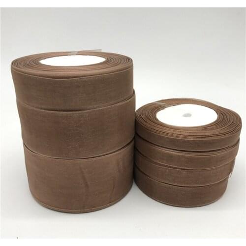 50Yards 10mm-50mm Brown Organza Ribbon Bow Hair Party Wedding Christmas Decoration DIY Gift Wrapping