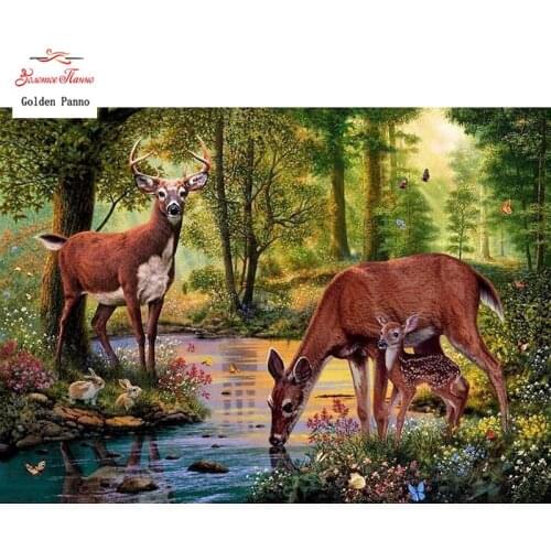 5D DIY Diamond mosaic diamond embroidery Deer in the forest drinking water embroidered Cross Stitch Home decoration Gift 12