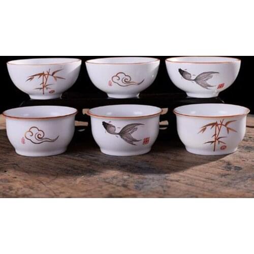 6pcs/set Creative Ceramic Teacup White Matte Glaze Kungfu Tea Bowl Tea Set 60ml Kitchen Living Drinkware Tool