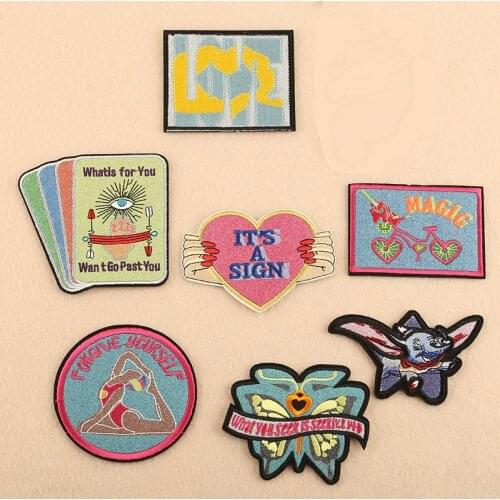 6pcs/lot Luxury Embroidery Patch Letter Clothing Decoration Eye Dancing for You Elephant Heart Diy Iron Heat Transfer Applique