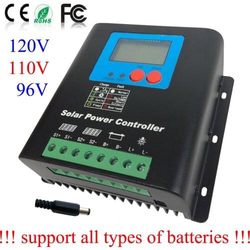 50A 96V Solar Charge Controller, Home Use 96V Battery Regulator 50A for 4800W PV Solar Panels Modules, LED&LCD Display