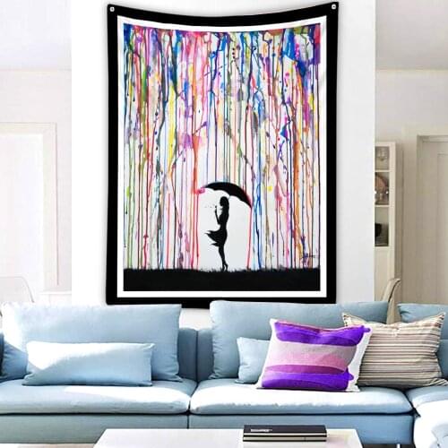 Banksy Coloured Rain Umbrelle Girl Tapestry Wall Art Graffiti Fabric Boho Chic Restaurant Living Room Bedroom Beach Yoga Towel