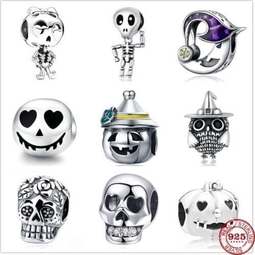 New Halloween Skeleton Boy Girl Pumpkin Owl Charm Beads fit Original Pandora Charms Silver 925 Bracelet DIY Women Jewelry Gifts