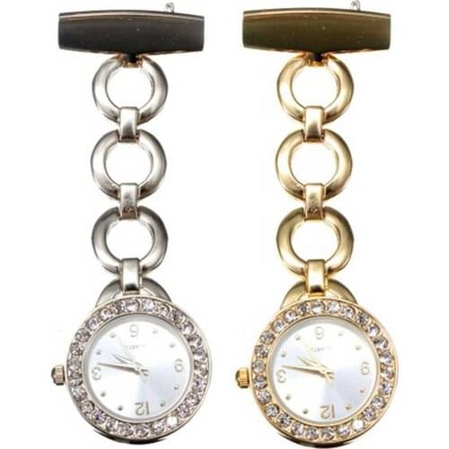 Luxury Rhinestone Round Dial Nurse Watch Brooch Pin Quartz Fob Pocket Watch