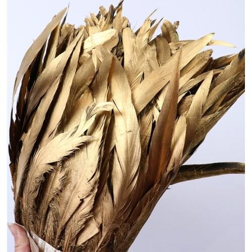 Spray Gold and Silver Rooster Tail Feather Trim Fringe Cock Ribbon 25-30CM/10-12 " Wedding Skirt/Dress Sewing Decorative Plumes