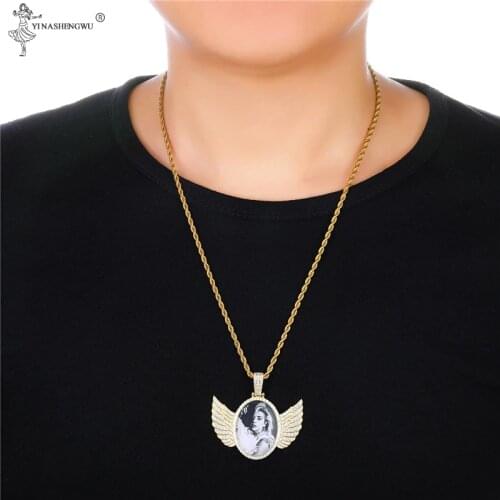 Photo Frame Custom Made Necklace Angel Wings chain Hip Hop Photo Frame Memory Pendant Europe And America Jewelry Accessories