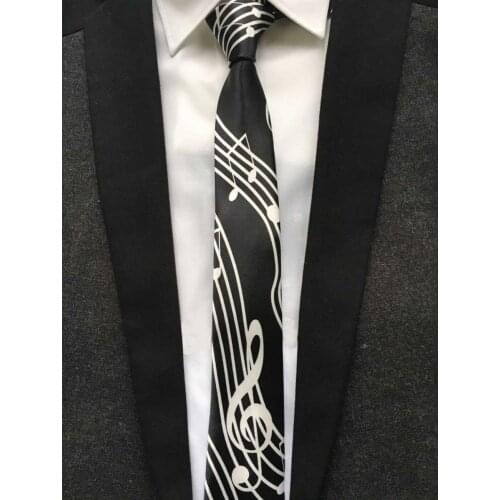 5cm Musical Tie Music Notes Necktie Black with White G-clef Gravata in Middle