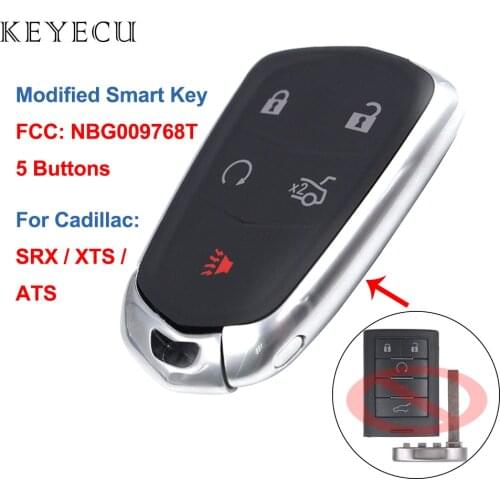Keyecu 5 Buttons Upgraded Smart Proximity Remote Car Key Fob for Cadillac SRX 2010 2011 2012 2013 2014 2015 ATS XTS - NBG009768T