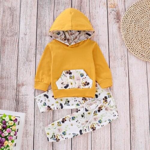 Newborn Baby Girls Sets Autumn Spring Floral Printing Hoody and Pants 2pcs Set