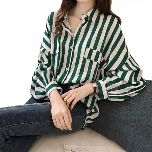 Korean Fashion Female Striped Loose Tunic Blouse Shirt Lady Casual Streiped Three Quarter Sleeve Women Tops and Blouses DD2338