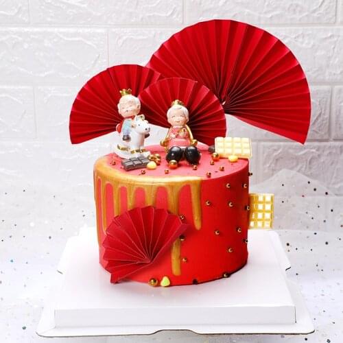 Creative cake decoration plug-in red semi-circular folding fan sun flower baking birthday celebration theme dessert table