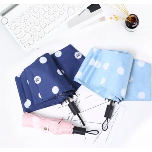 Creative polka dot black coating sunshade UV protection three folding rainy and sunny dual-use women windproof strong umbrella