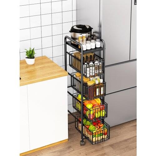 Draw out the kitchen shelf floor layers multifunctional shelf can be smoked pull cracks receive vegetable shelf
