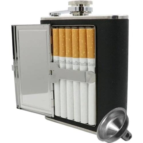 Multifunctional Portable Stainless Steel Flask Cigarette Box Travel Whiskey Alcohol Wine Bottle Fashion Jug Men Mini Bottle 6 oz