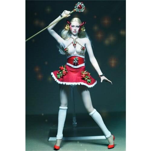 Mnotht 1/6 Female Soldier Dress Set W/ Corset Pomegranate Skirt White Underwear Socks Christmas Wand for 12in Action Figure