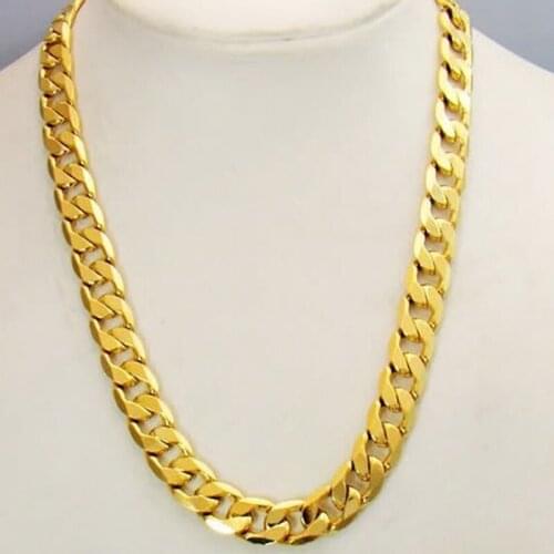 Fashion Chunky Cuban Chain Solid Yellow Gold Filled Massive Mens Necklace Chain 24inches