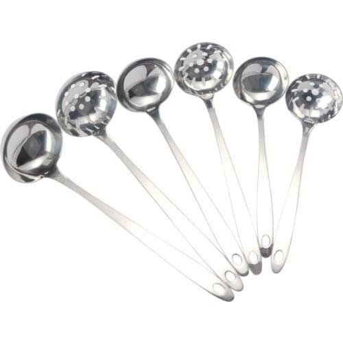 6pcs/set Stainless Steel Hot Pot Spoon Colander Set Restaurant Kitchen Gadget Spoon Thickening Household Filter Colander Set
