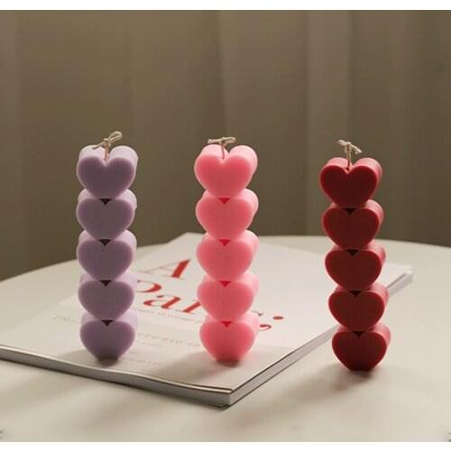 Newest Heart Columnar Silicone Candle Making Mold 5 Consecutive Love For Handmade Soap Valentines Day Gifts Decorative Moulds
