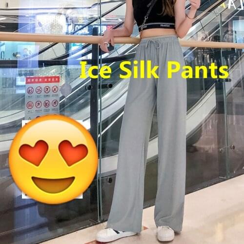 2021 New High Waist Soft Comfort Womens Pants Casual Spring Summer Woman Pants Ice Silk Ankle-Length Trousers Female Pants