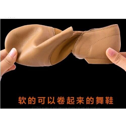 2021 The New Black Genuine Leather Jazz Shoes Soft Dancing Sneakers Gymnastics Dance Shoes Unisex Slip On Jazz Dance Shoes Tan