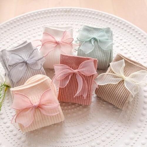 Spring New children stockings girls Pantyhose straight princess white double-needle solid color bow Long tube tights for kids