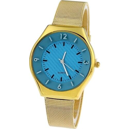 New Luxury Women Watch 3D White Numbers golden mesh band office Fashion Wristwatch Vintage Clock para femme
