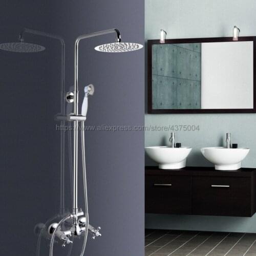Polished Chrome Bathroom Rainfall Shower Faucets Set Double Handle Mixer Tap Faucets Wall Mounted Bath Showers Sets Ncy303