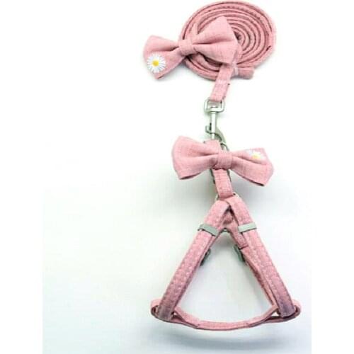 Daisy Flora Cat Harness Leash Bowtie Collar Set Embroidery Flowers Adjustable Peitoral Pet Halloween Costume Cute Kitty Outdoor