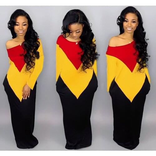 Casual Home Maxi Dresses for Women Autumn Plus Size Round Neck Long Sleeve Stitching Pocket Loose Dress