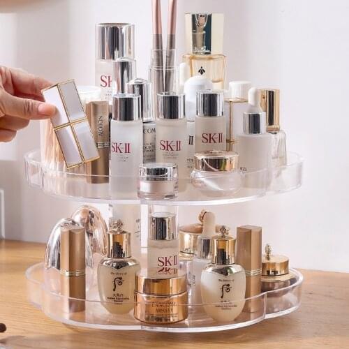 360 Degree Rotation Transparent Acrylic Cosmetics Storage Box Fashion Spin Multi-function Detachable Makeup Beauty Organizer