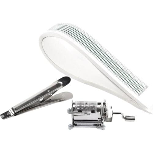 Hand Crank Music Box Movement 15 Note with 20 Blank Paper Strips and Hole Puncher