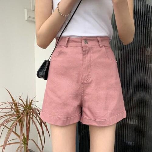 Shorts Women Summer Denim High-waist Solid A-line Wide-leg Students Korean-style Washed Cuffs Trendy All-match Womens 4121146