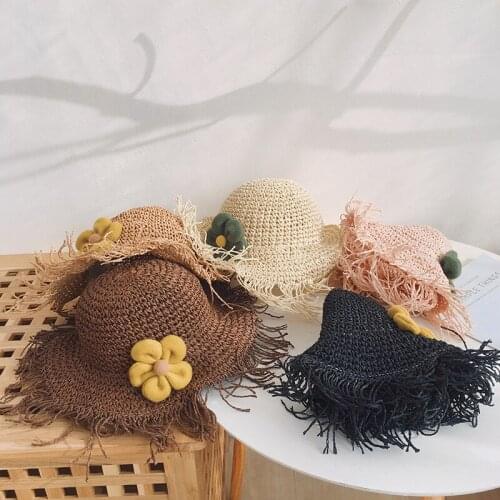 Children lovely hat spring summer Korean edging flowers straw hat baby boys girls wild sunscreen cute sun hat