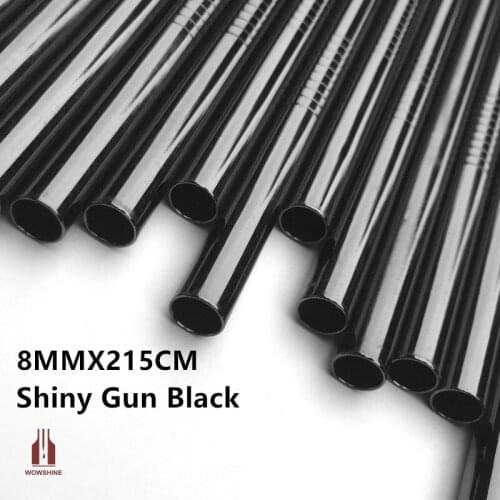 WOWSHINE FDA Passed 50pcs/lot 8mmx215mm Curved High Quality Shiny Rose Gold/Black Stainless Steel Drinking Straw Rust Free