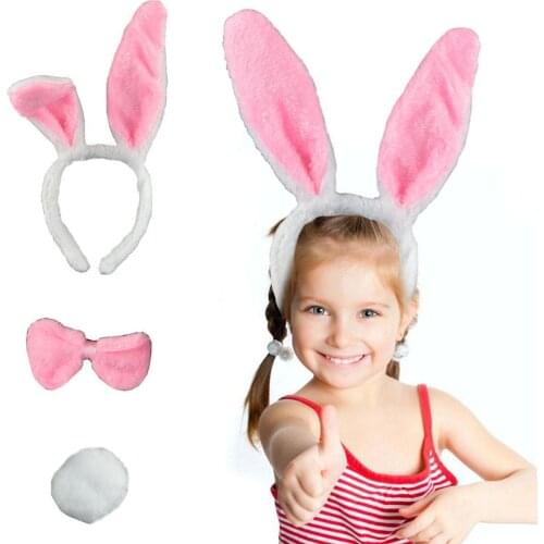 Easter Girls Plush Bunny Ears Headband Bow Tie Tail Rabbit Party Cosplay Costume lot hair accessories cute hair clips for women