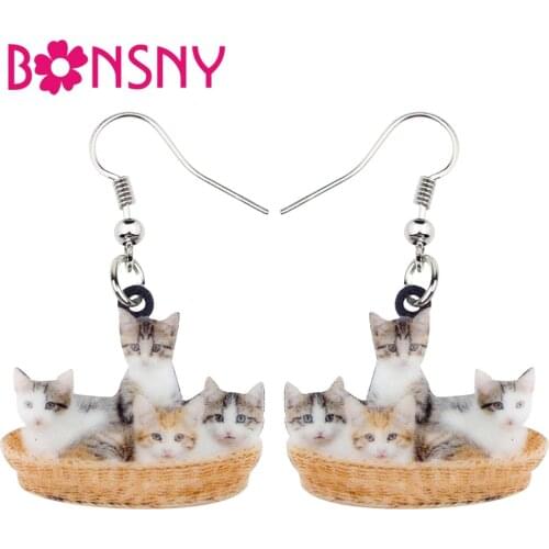 Bonsny Acrylic Cute Litter Of Cats Kitten Earrings Dangle Drop Big Cartoon Animal Jewelry For Women Girls Teens Accessory Gift