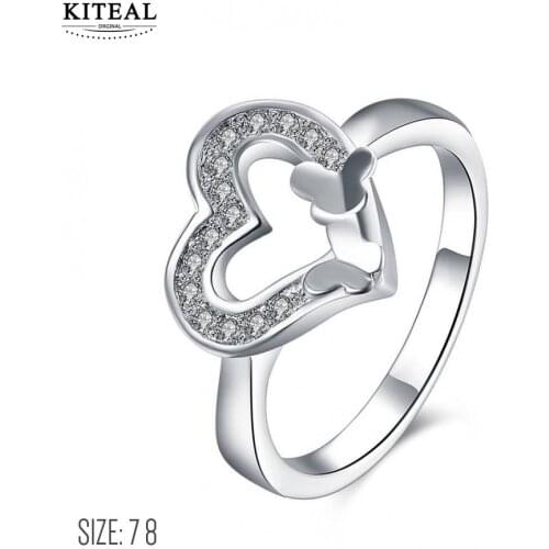 KITEAL aliexpress silver color White size 7 8 female rings Crystal heart Valentines Day gift bague diy