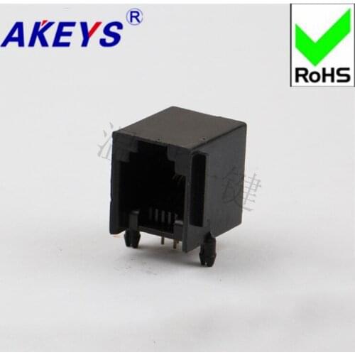 10PCS RJ45 socket-5521-PCB-6P6C-boundless-90 degrees-black full-plastic network interface horizontal plug