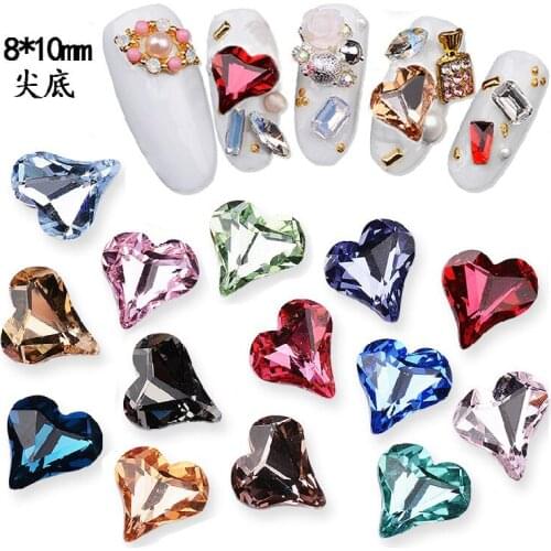 10pcs Japanese nails,bottom rhinestone, 8X10mm heart rhinestone, K9 crystal diamond jewelry shaped diamond nail heart rhineston