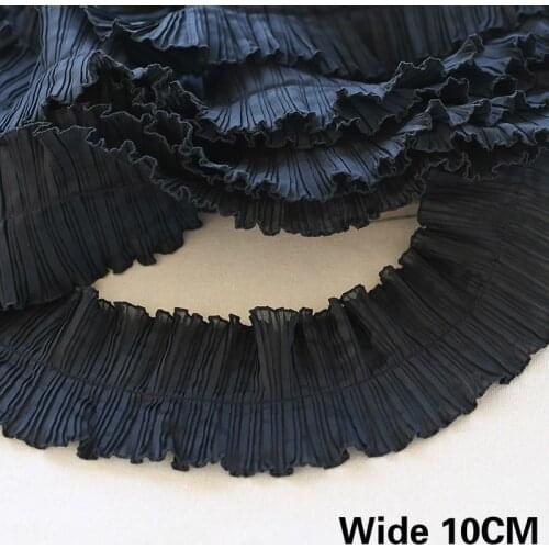 10CM Wide Black Chiffon Pleated Guipure Lace Fabirc Fringe Ruffle Trim Ribbon Handmade DIY Hat Cloth Sewing Trimming Accessories