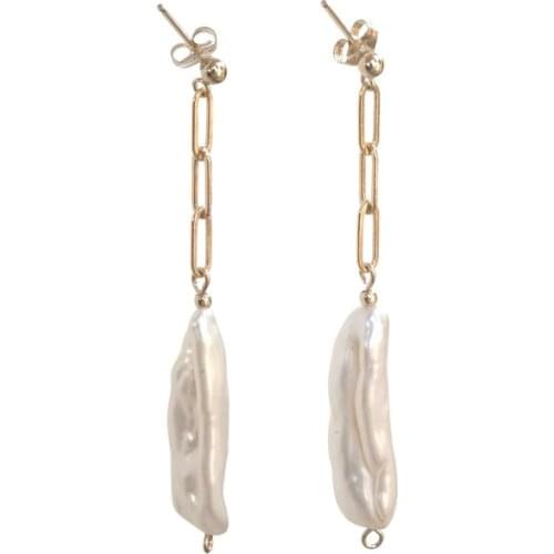 2021 Large Real Square Baroque Pearl Gold18k Gold Filled Jewelry Custom 925 Sterling Silver Earrings For Women 2021