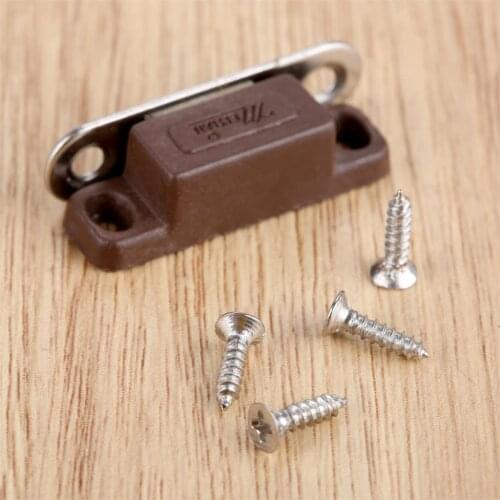 5Pcs Small Magnetic Door Catches Kitchen Cupboard Wardrobe Cabinet Latch Catch Screw Cabinet Hardware 27x10mm White Brown