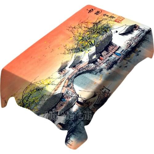Jiangnan Water Town Ink Landscape Painting Ancient Town Landscape Art Tablecloth Indoor And Outdoor Decoration
