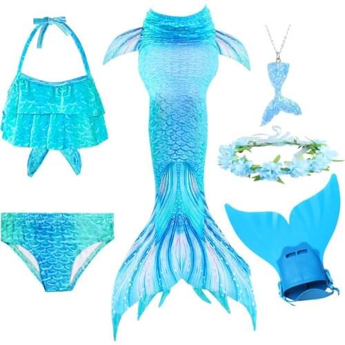 Princess Girls Mermaid Tail Dress with Swimming Monofin Kids Swimmable Costume Cosplay Swimsuit Halloween Gift