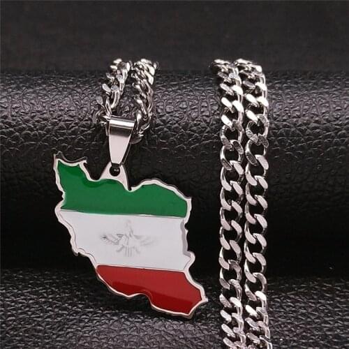 Iran Map Iranian Flag Stainless Steel Ahura Mazda Religion Necklace Zoroastrianism Iranian Cuture Persian Empire Jewelry N9529S0